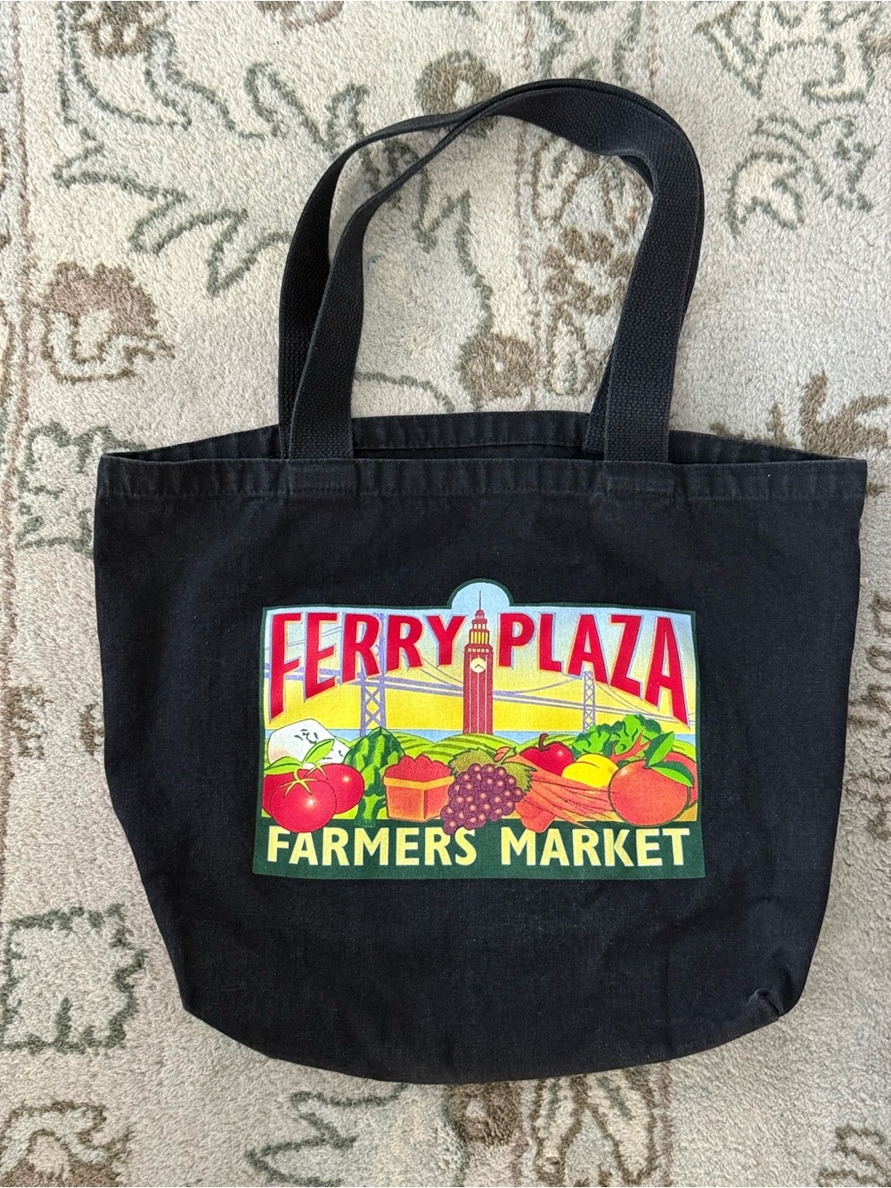 Ferry Plaza Farmers Market Black Canvas Tote 100% organic cotton